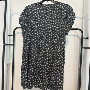 Black Pattern Dress with Pockets